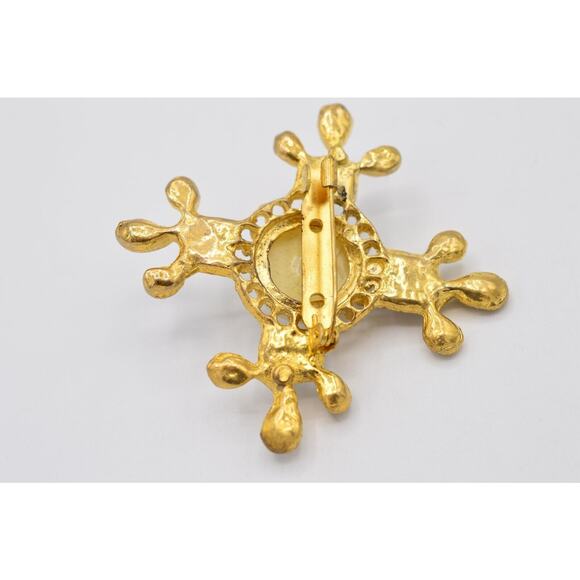 Vintage Maltese Cross Pin Brooch Navy Enamel Gold Tone Pearl Chunky 80s Bin1 - Picture 8 of 8